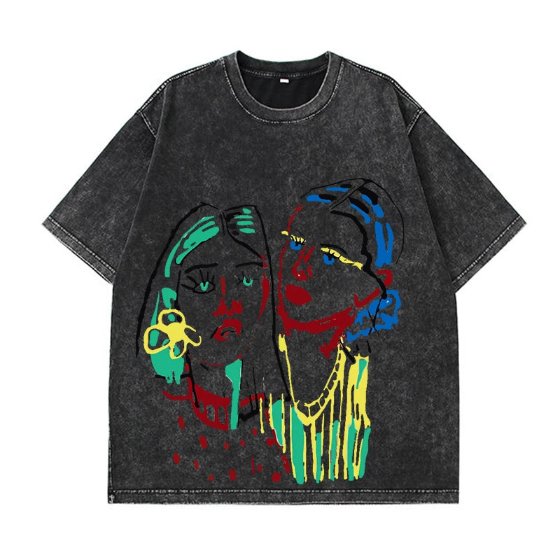 Washed Graphic Long Sleeve T-Shirt – Vintage Oversized Streetwear for Women - 3KDyn